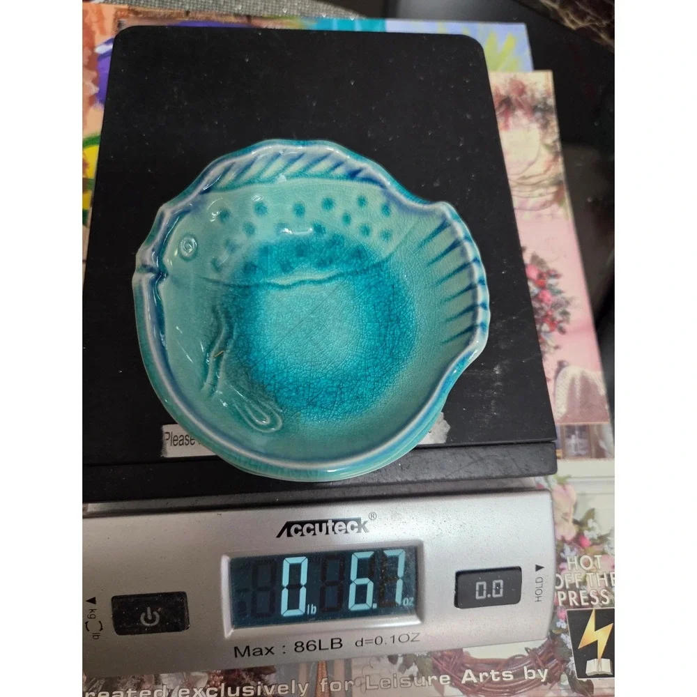 Japanese Turquoise Fish Shaped Pottery Trinket Dish Tea Bag Holders Dip Bowl Set